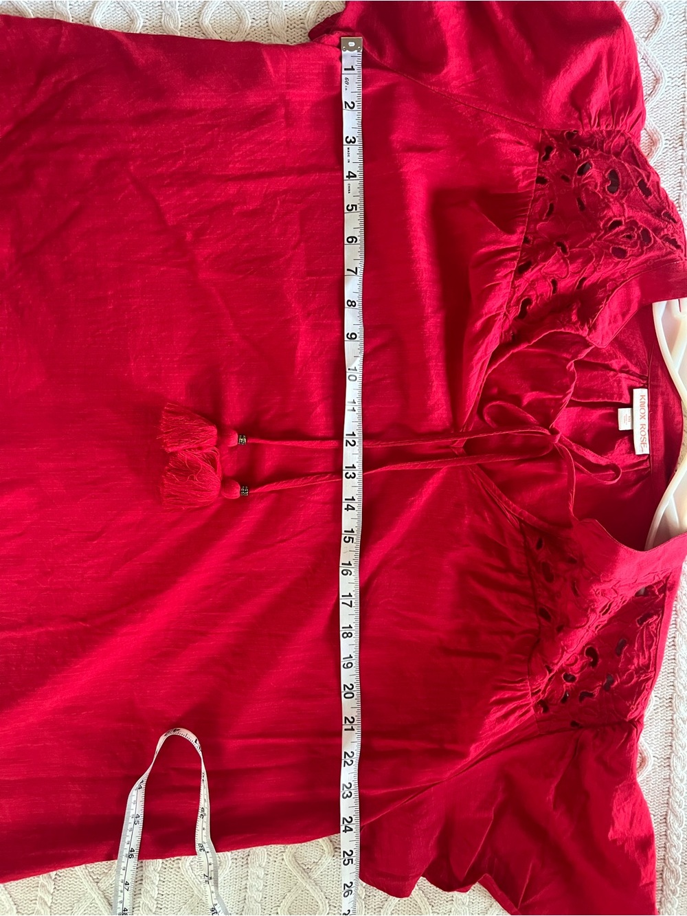 Knox Rose Vibrant Rayon/Cotton Blend Red Blouse with Tassels Size XXL - Picture 14 of 15